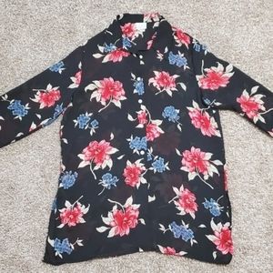 Women's Jaclyn Smith 3/4 Sleeve Blouse Size 14 Black Floral